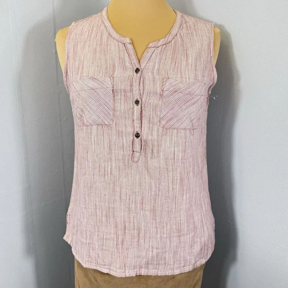 KUHL Sz S Riviera Henley Sleeveless Top Pink Stripe Hiking Outdoor Gorpcore NWOT